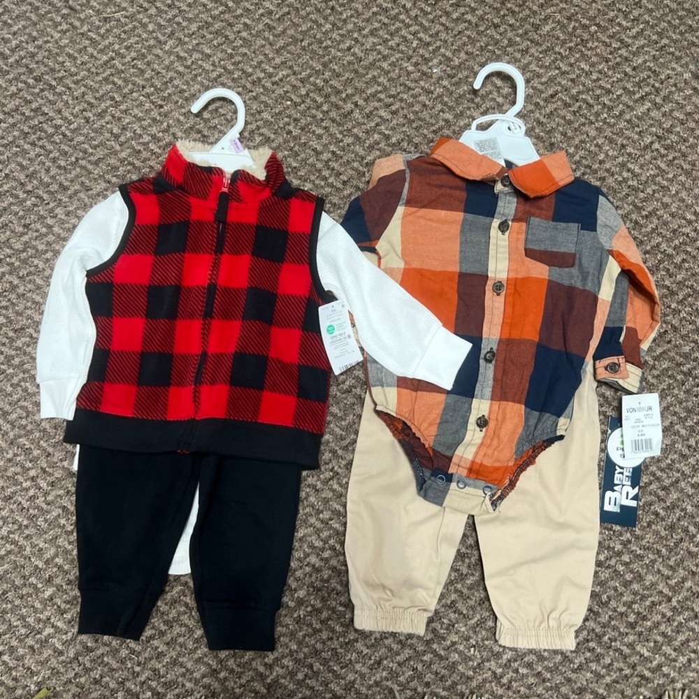 Plaid Vest and Checkered Onesie Set